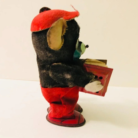 Vintage 1950s Tin Toy Key Wind Up Bear Playing Accordion 6 Inch Tall Works - Picture 11 of 16